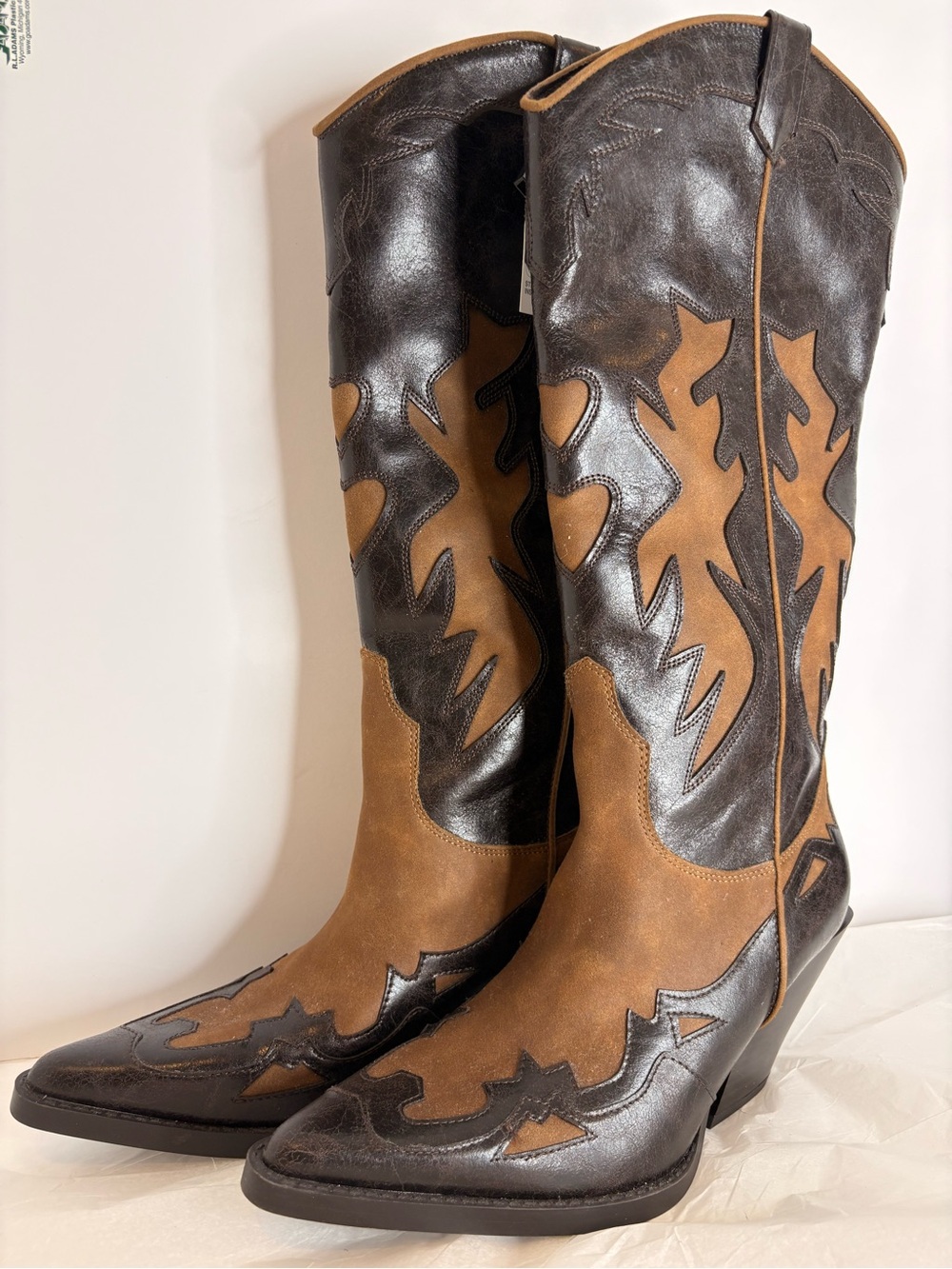Zara Two-Tone Brown and Dark Brown Over-the-Knee Western Boots - Picture 12 of 12